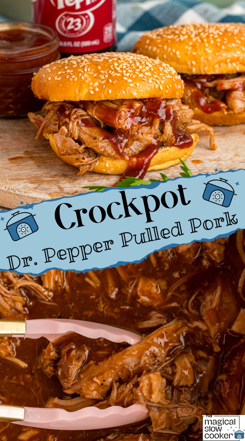 2 images of dr. pepper pulled pork