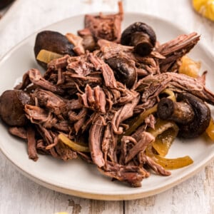 serving of slow cooker horseradish pot roast on a plate.