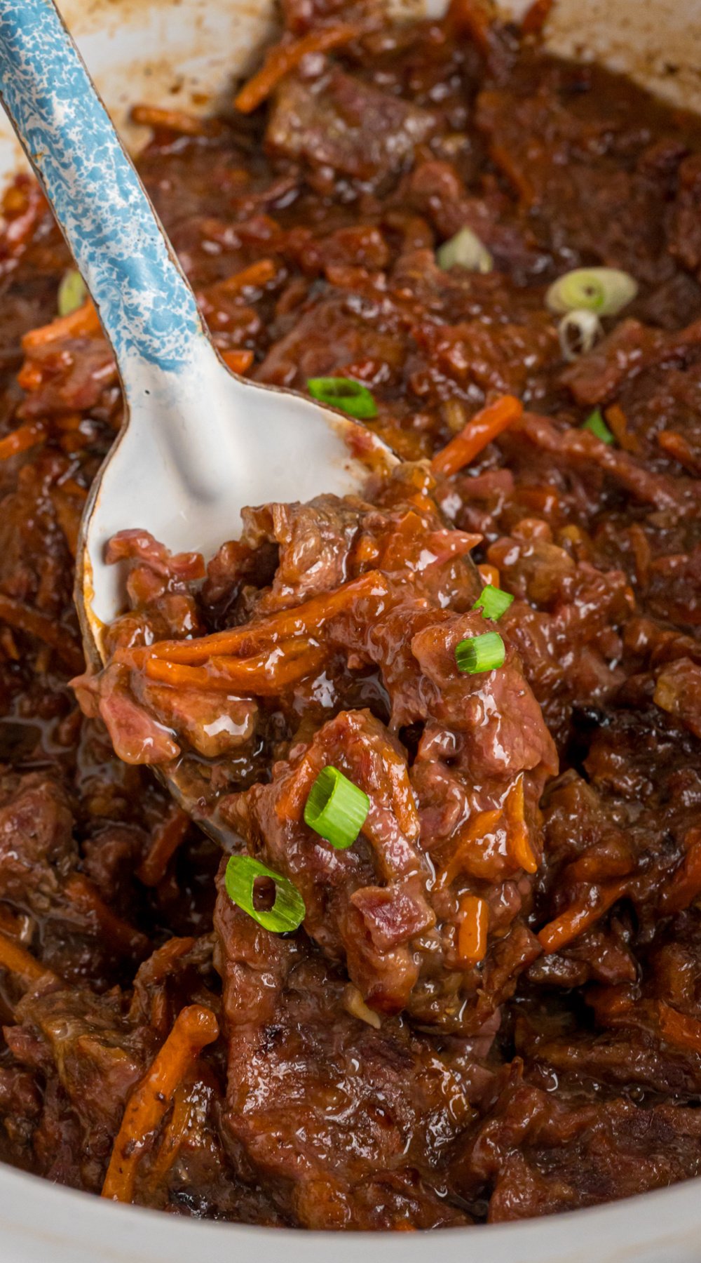 long image of slow cooker mongolian beef.