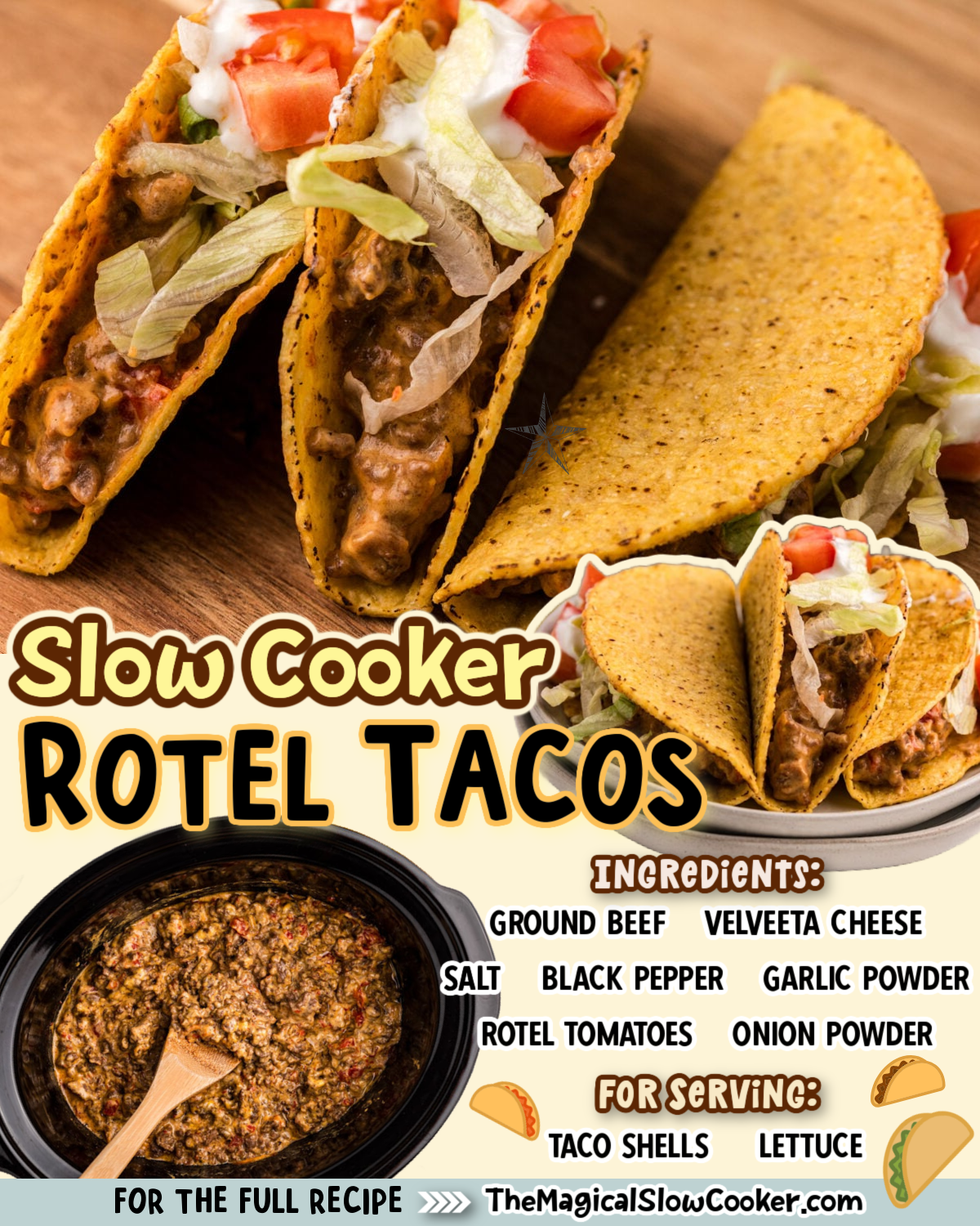 images of tacos stuffed with velveeta rotel taco meat.