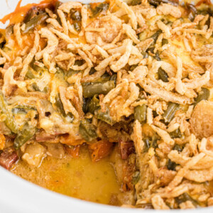 Slow cooker Christmas casserole with some missing.