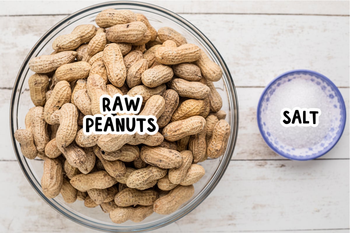 Ingredients for slow cooker boiled peanuts on a table.