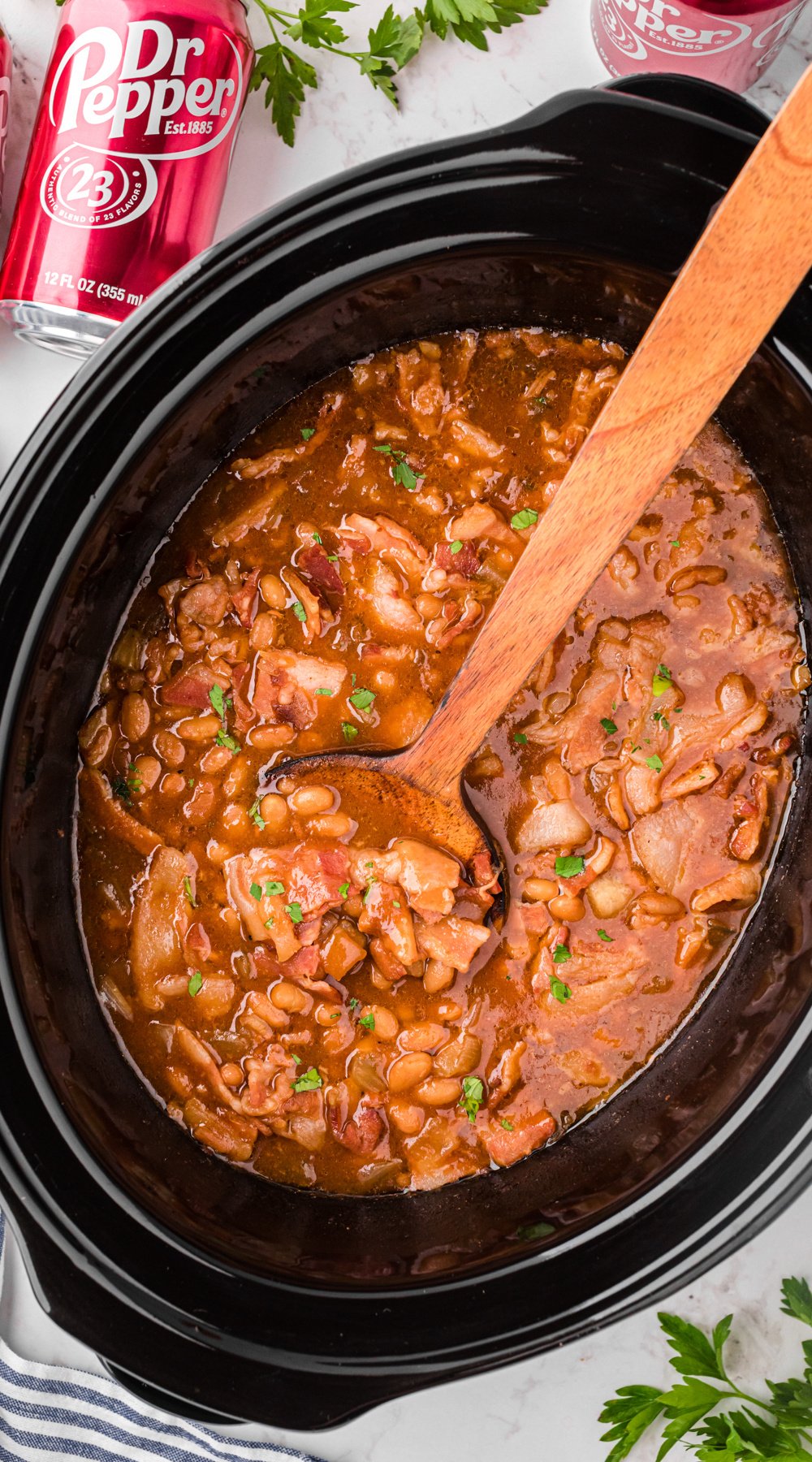 long image of slow cooker dr. pepper baked beans .