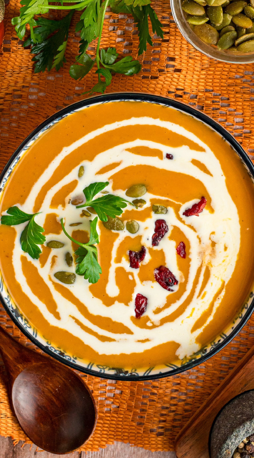 long image of slow cooker pumpkin soup.