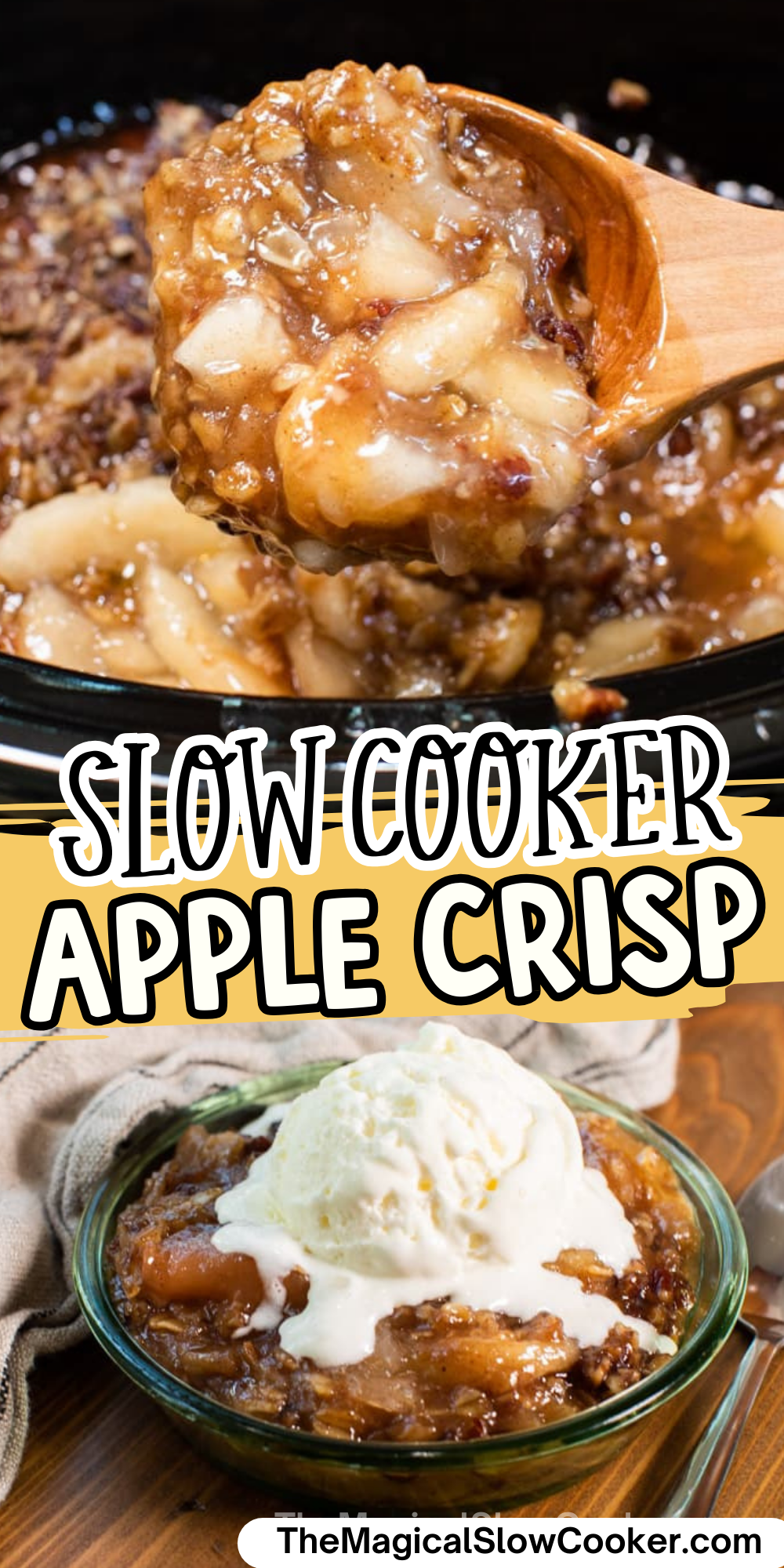 Apple crisp images with text overlay for pinterest.