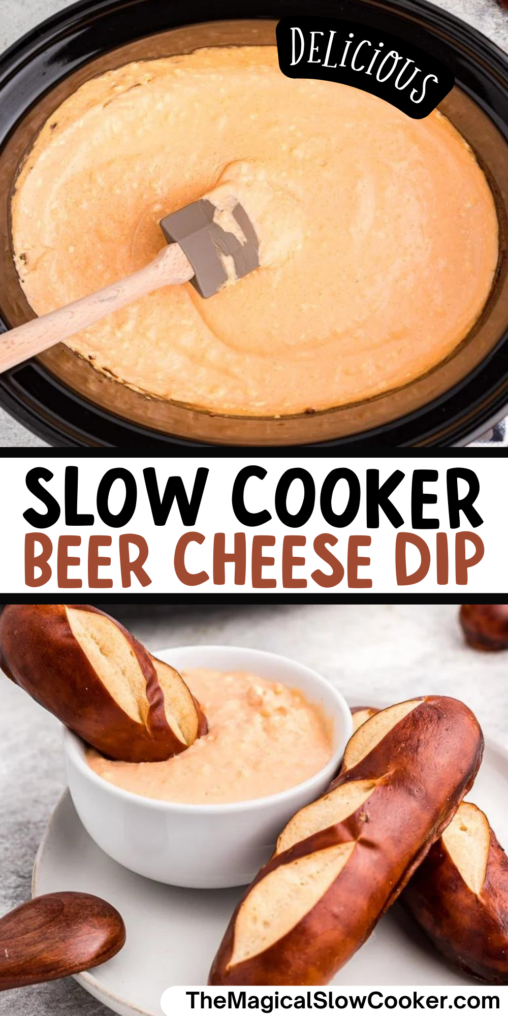 Beer cheese dip images with text overlay for pinterest.