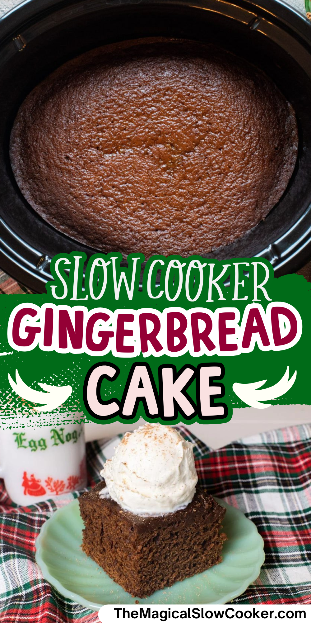 Gingerbread cake images with text overlay for pinterest.