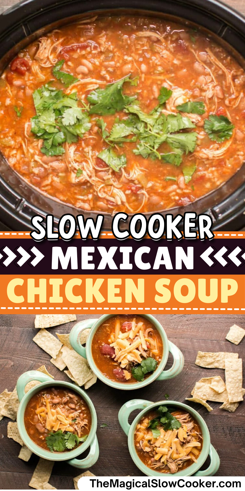Mexican chicken soup images with text overlay for pinterest.