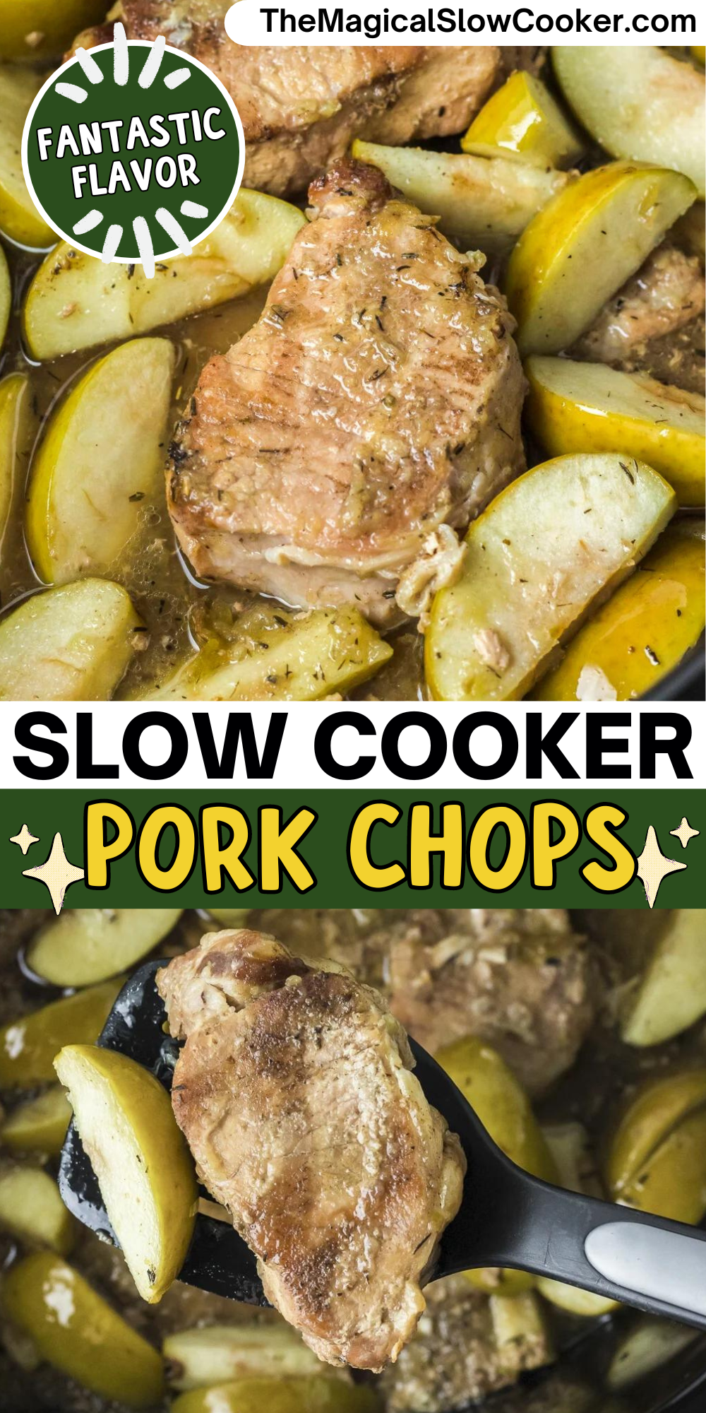 Pork chops images with text overlay for pinterest.