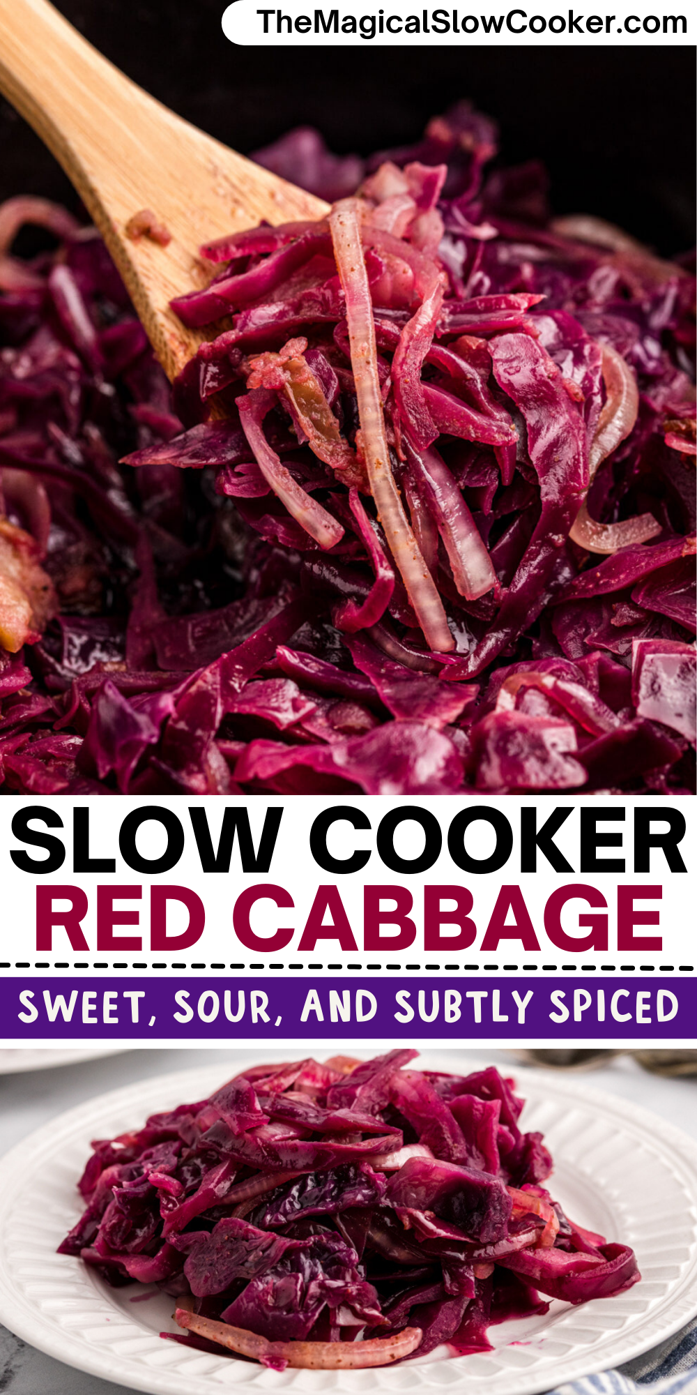 Red cabbage images with text overlay for pinterest.