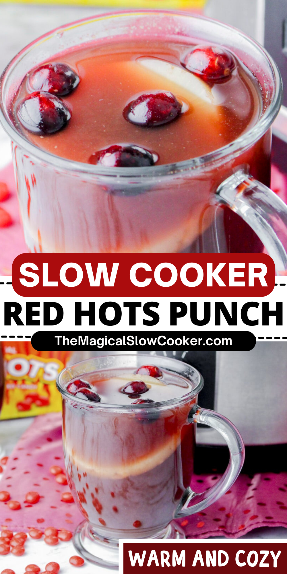 Red hots punch images with text overlay for pinterest.