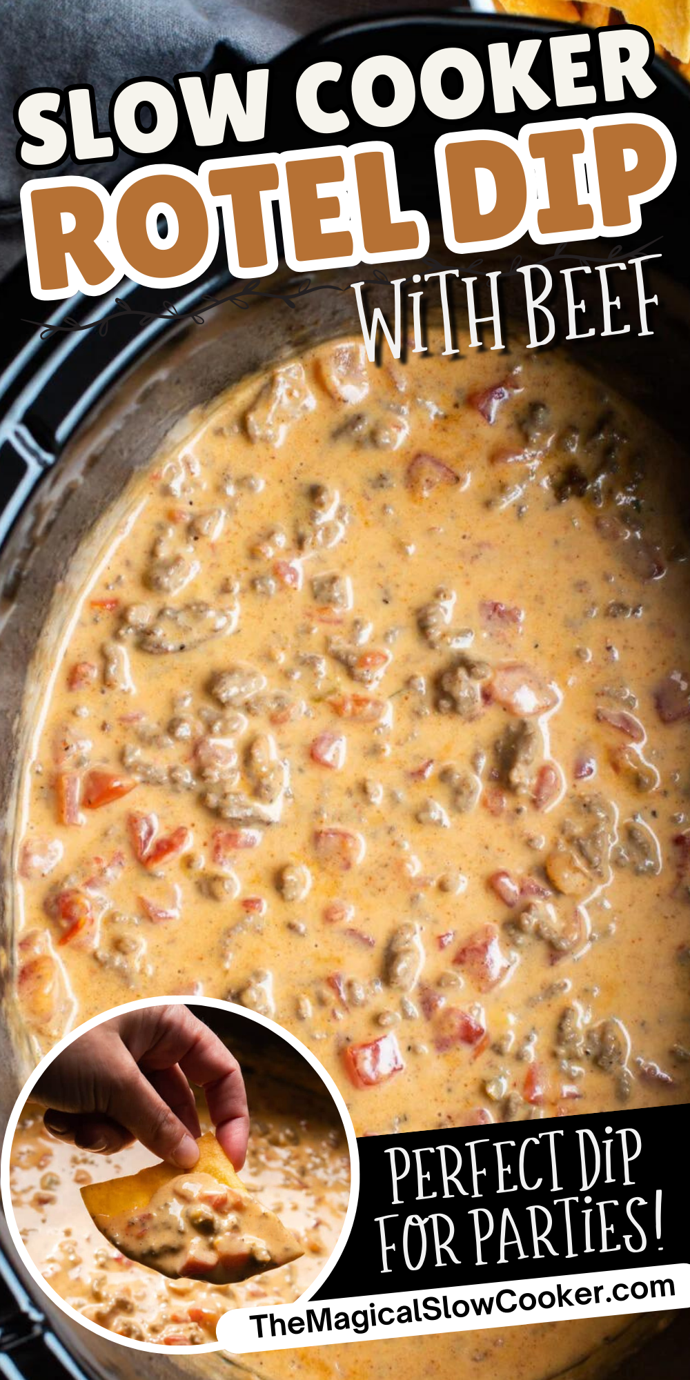 Rotel dip images with text overlay for pinterest.
