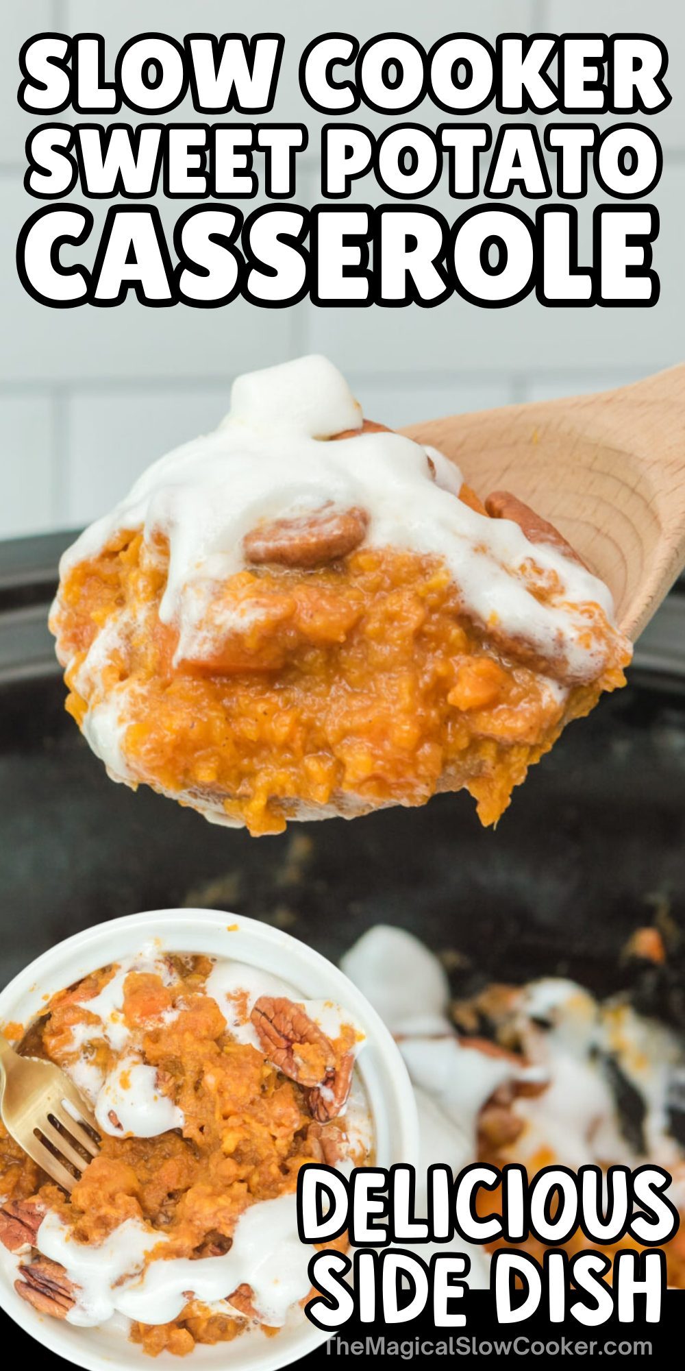 Sweet potato side dish images with text overlay for pinterest.