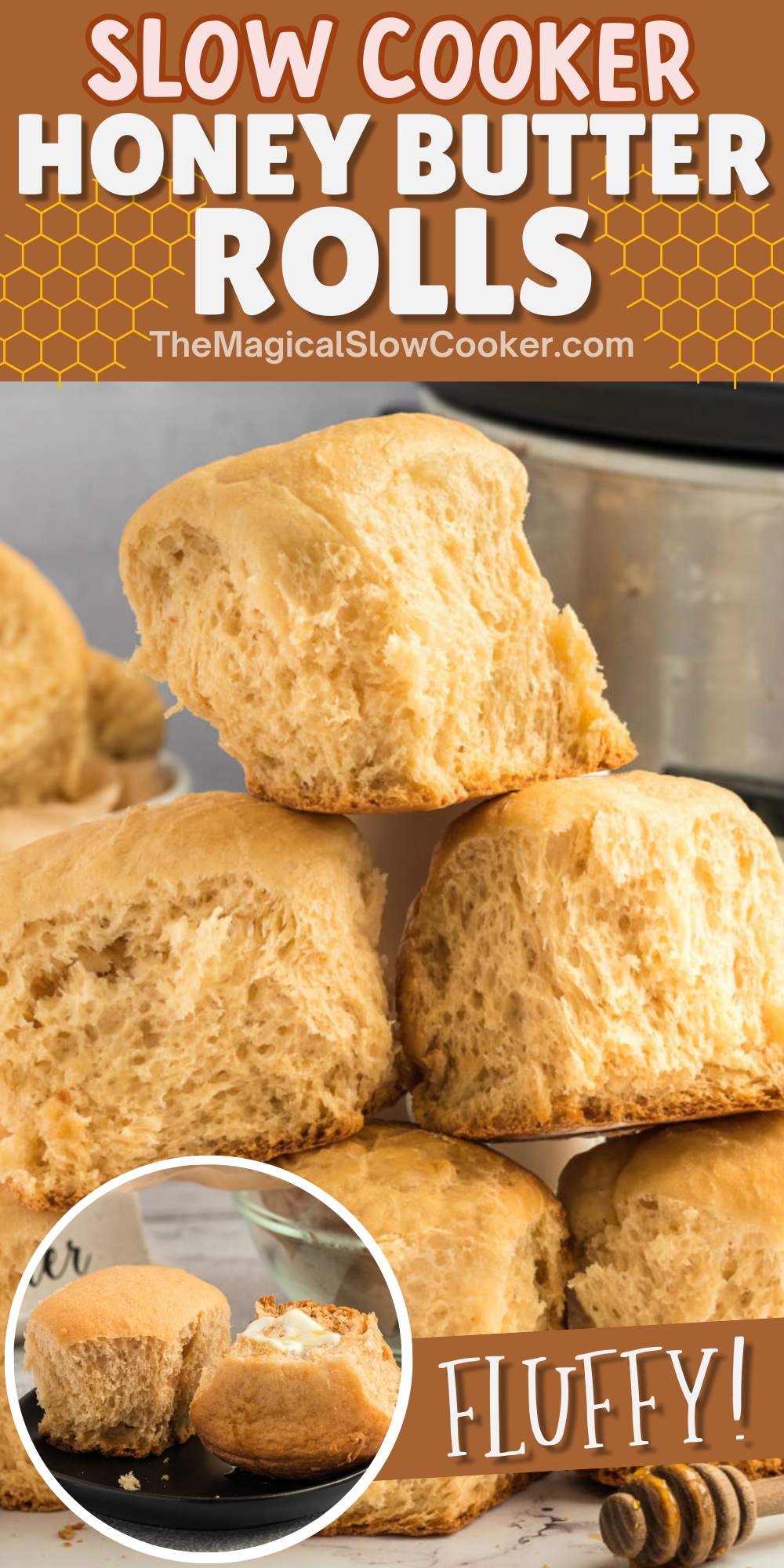 Honey butter rolls images with text overlay for pinterest.