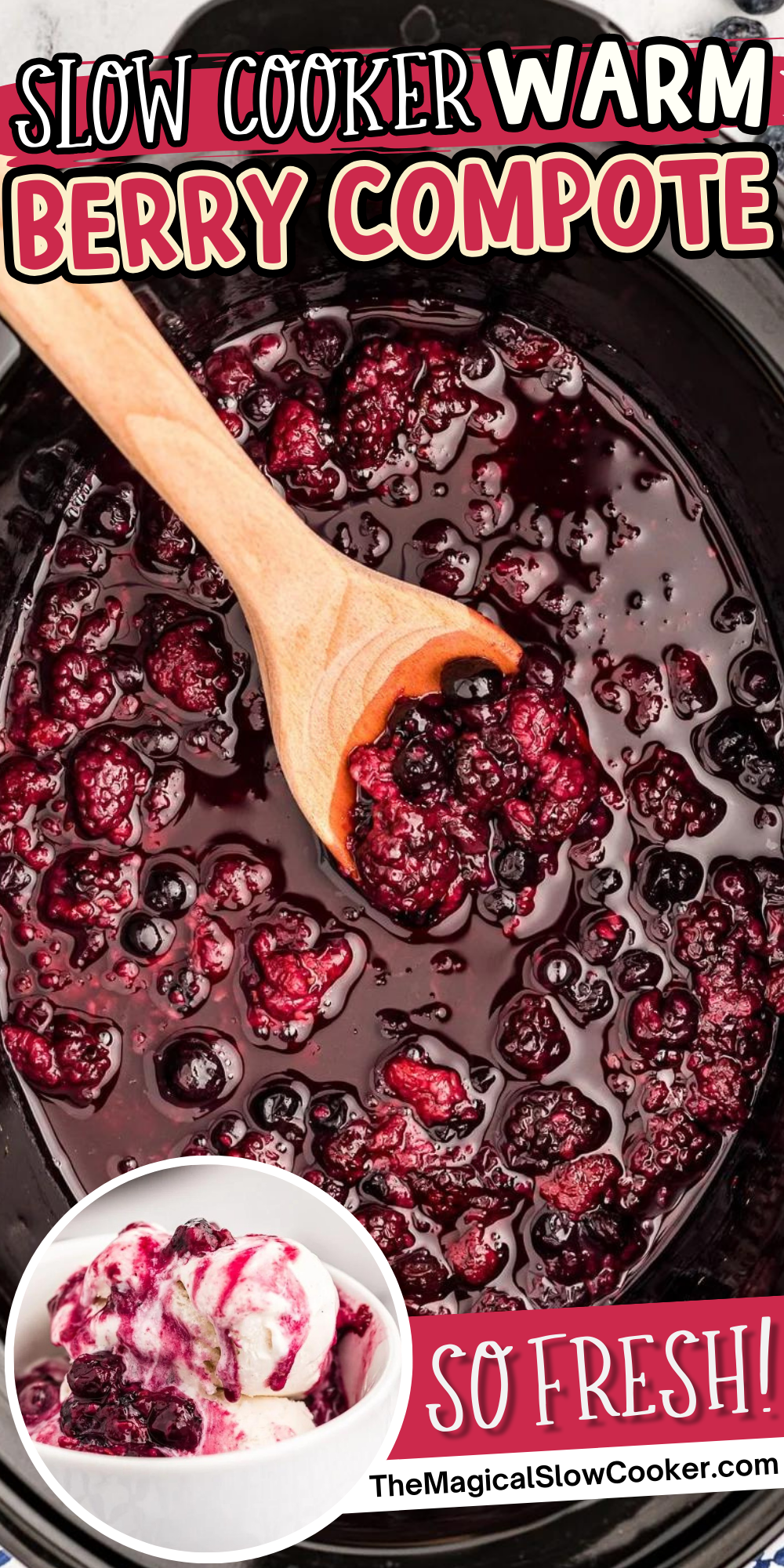 Warm berry compote images with text overlay for pinterest.