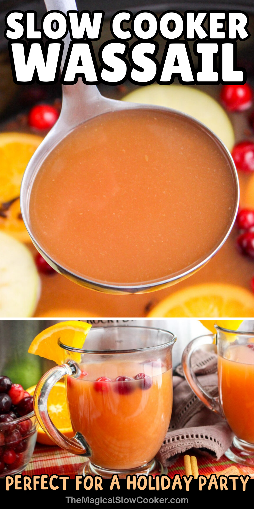 Wassail images with text overlay for pinterest.