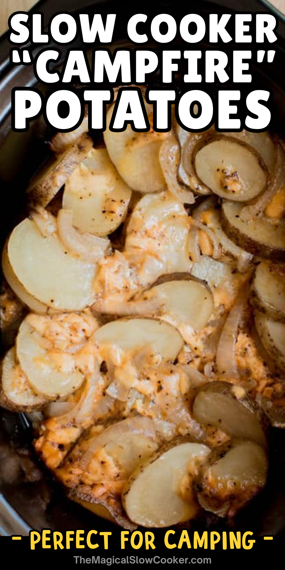 Campfire potatoes images with text overlay for pinterest.