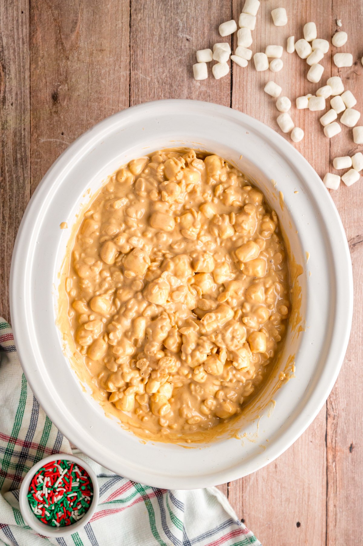 Batter for avalanche cookies in a crockpot.