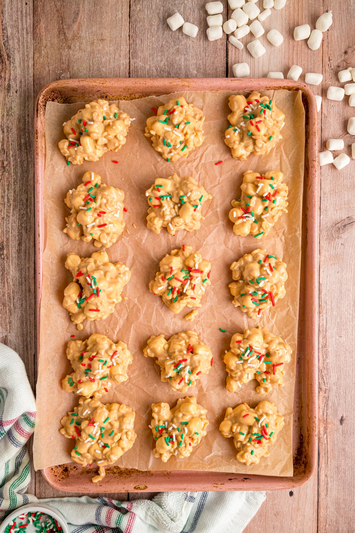 Slow cooker avalanche cookies on a baking sheet.