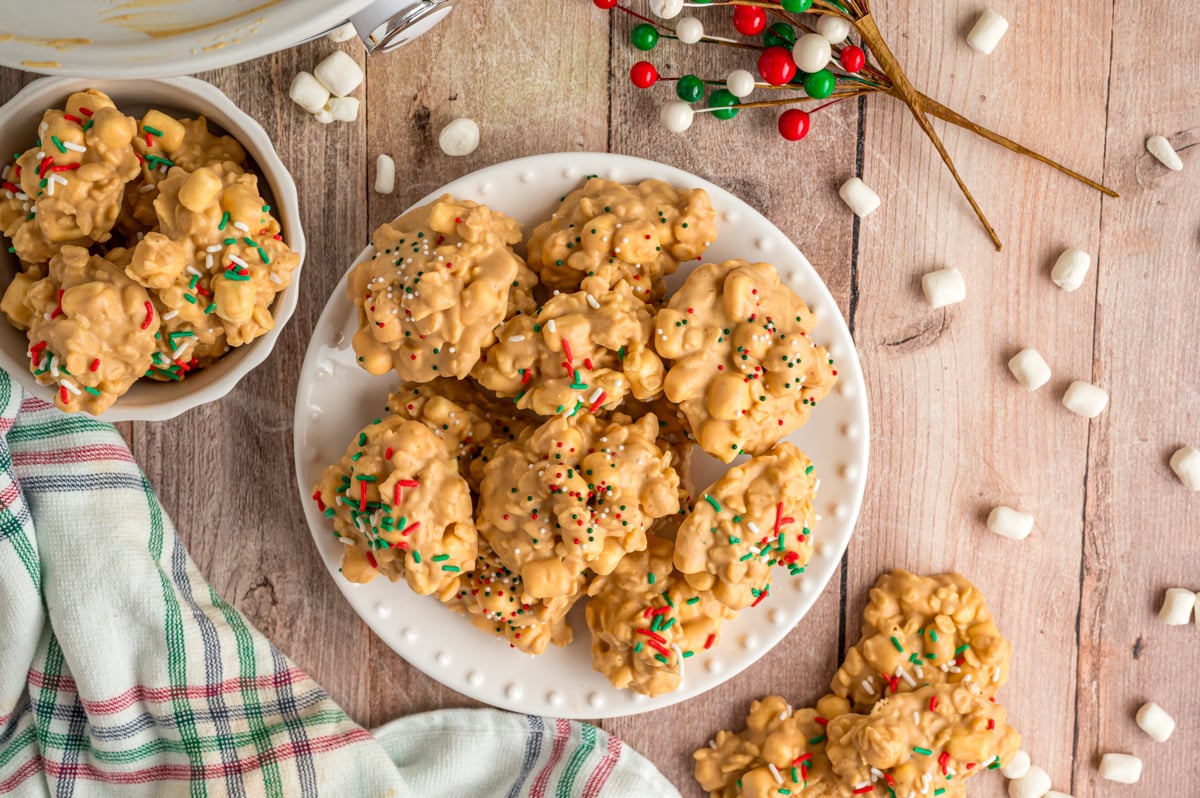 Slow cooker avalanche cookies on a plate.