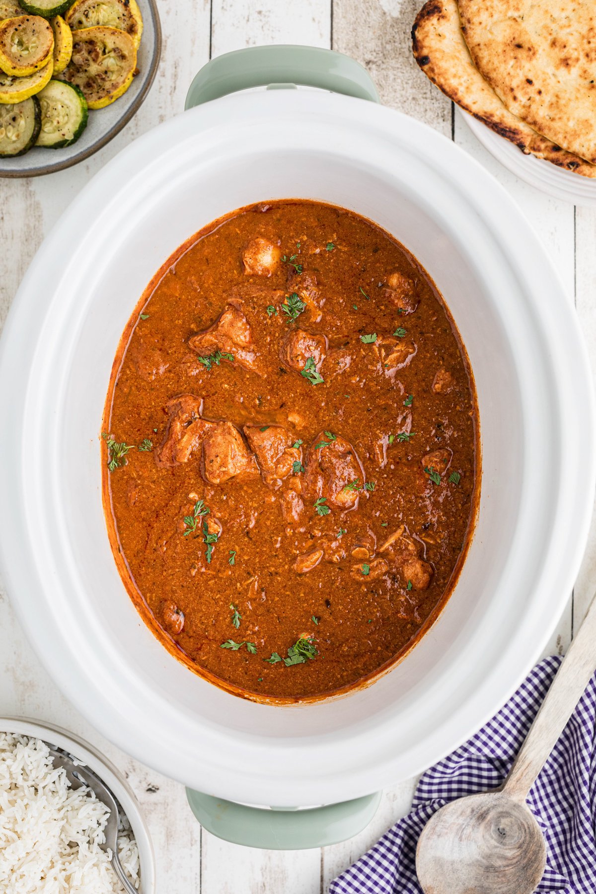 Slow cooker chicken curry after cooking.