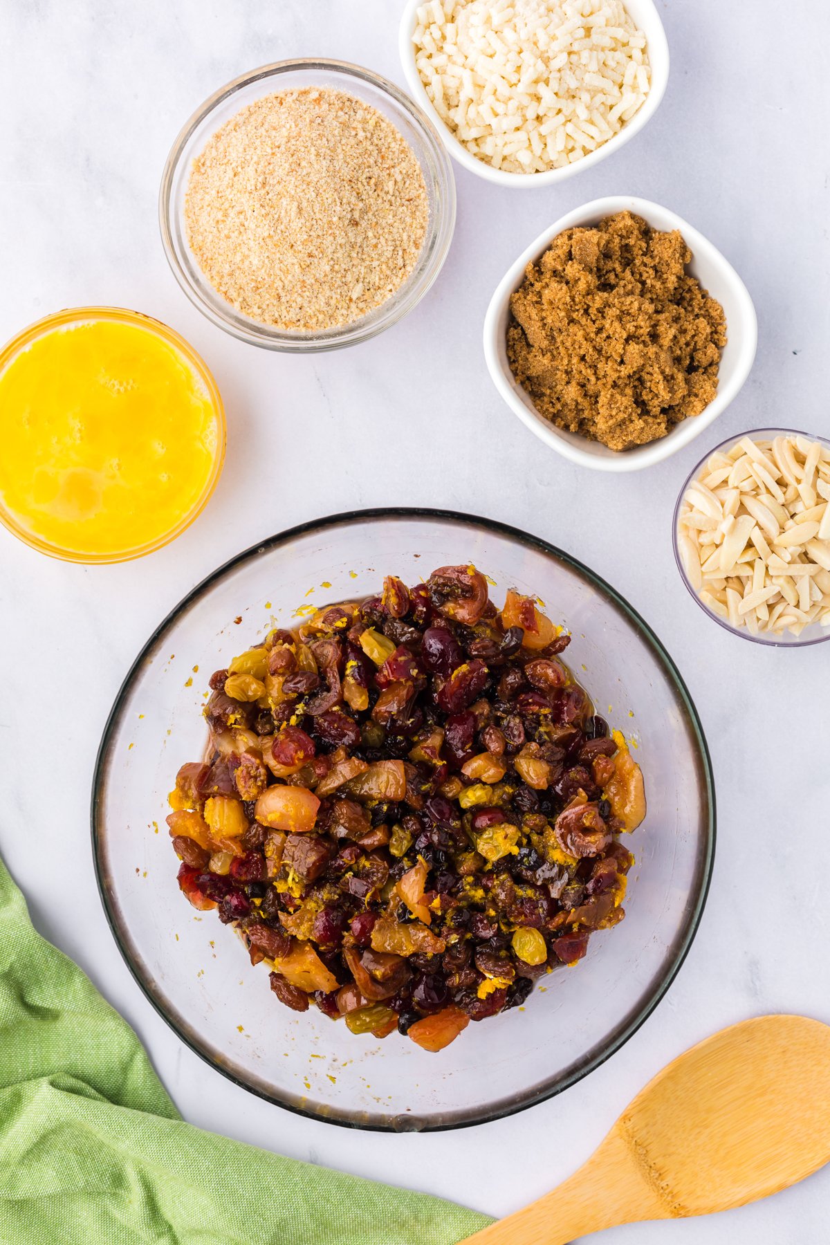 Rehydrated dried dried fruits in a glass bowl.
