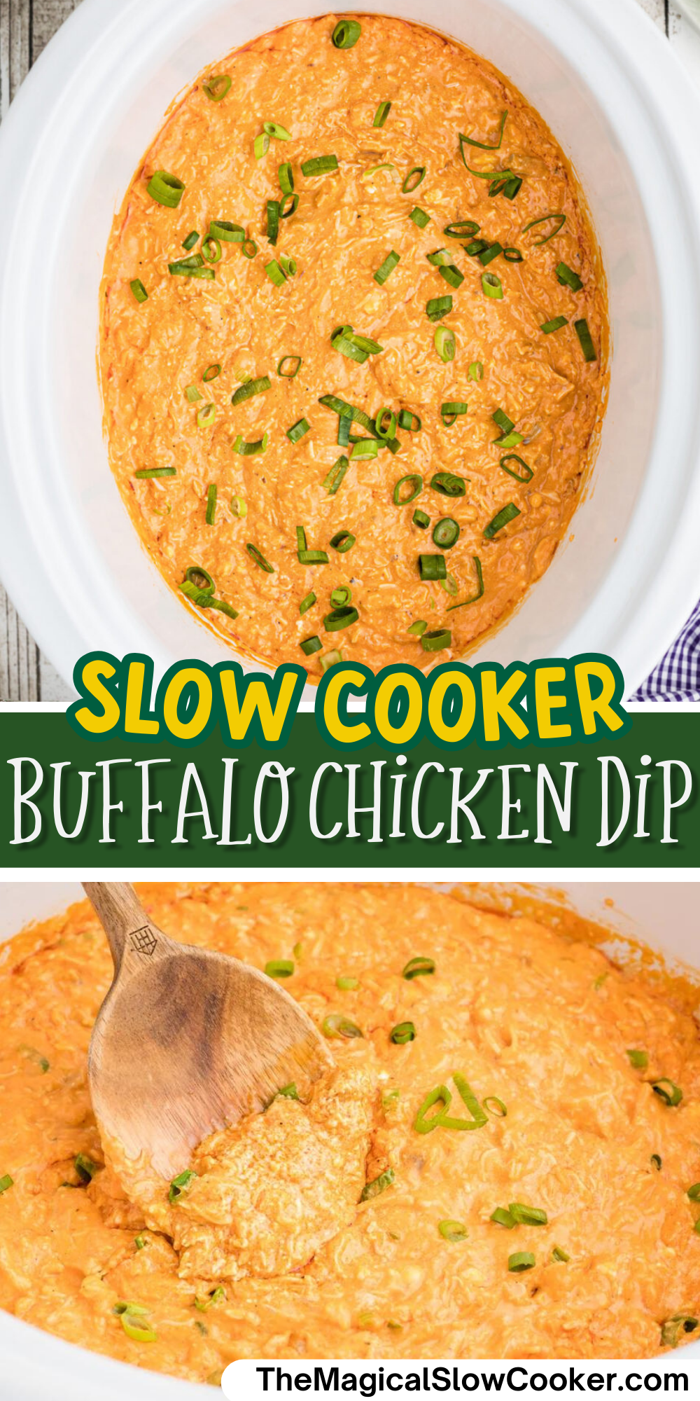 Buffalo chicken dip images with text overlay for pinterest.