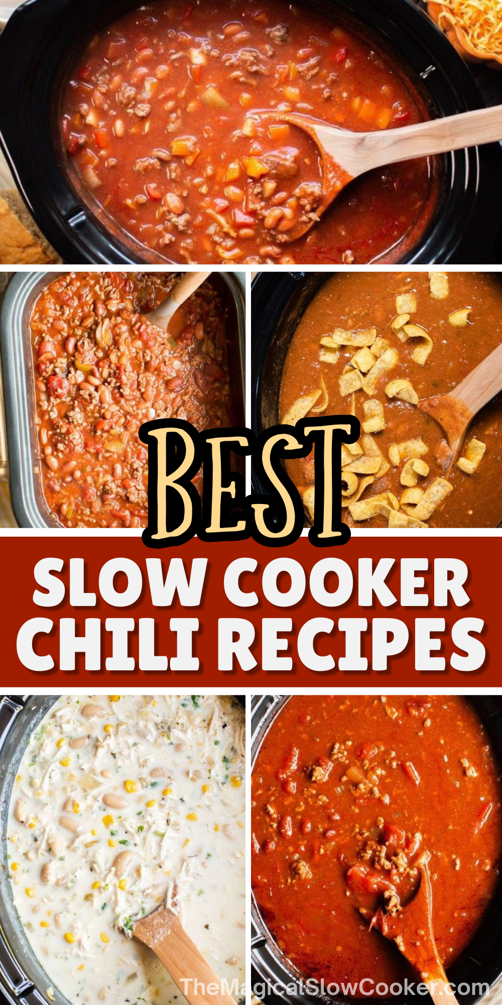 Chili recipes images with text overlay for pinterest.