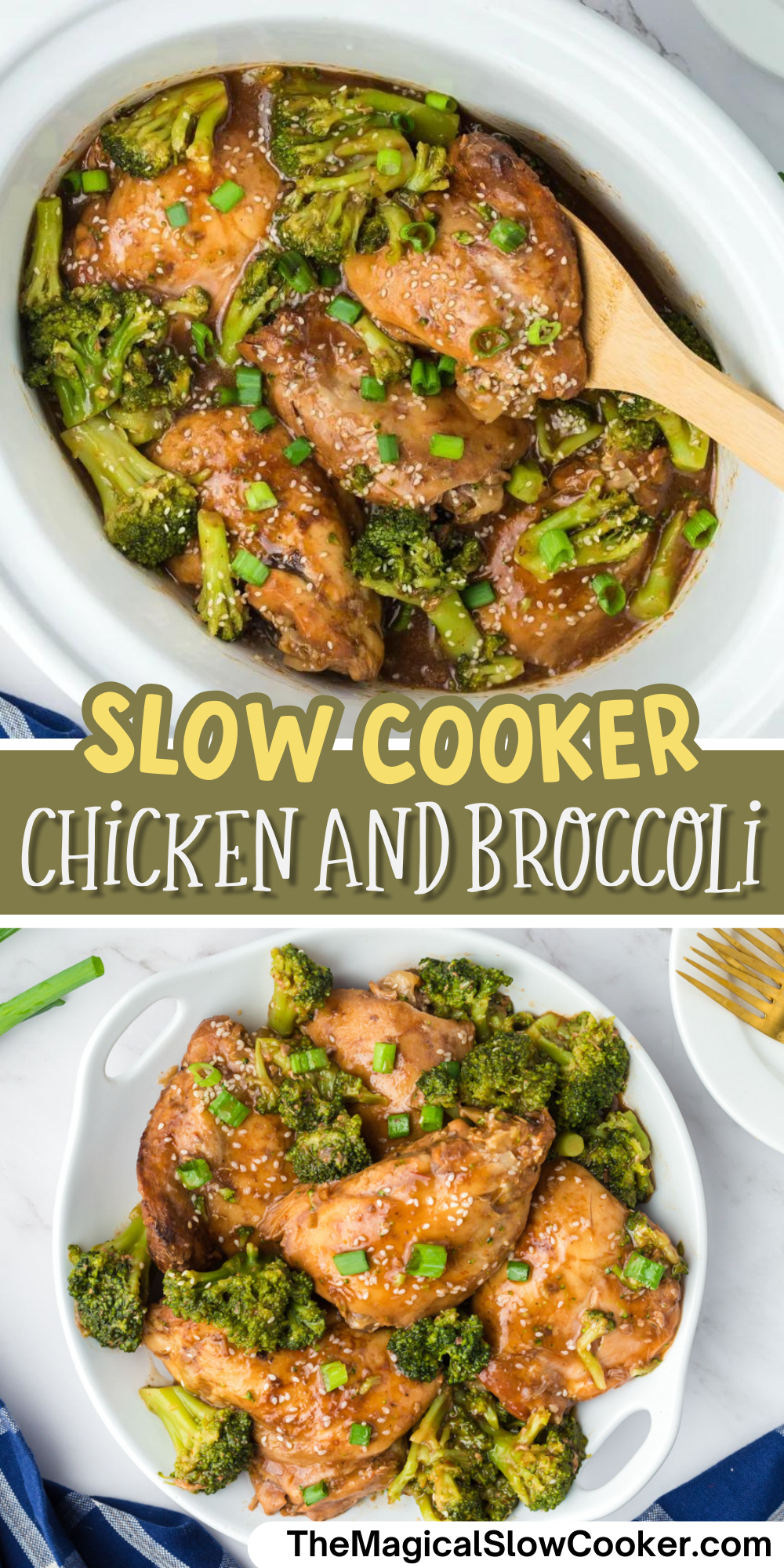 chicken and broccoli images with text overlay for pinterest.