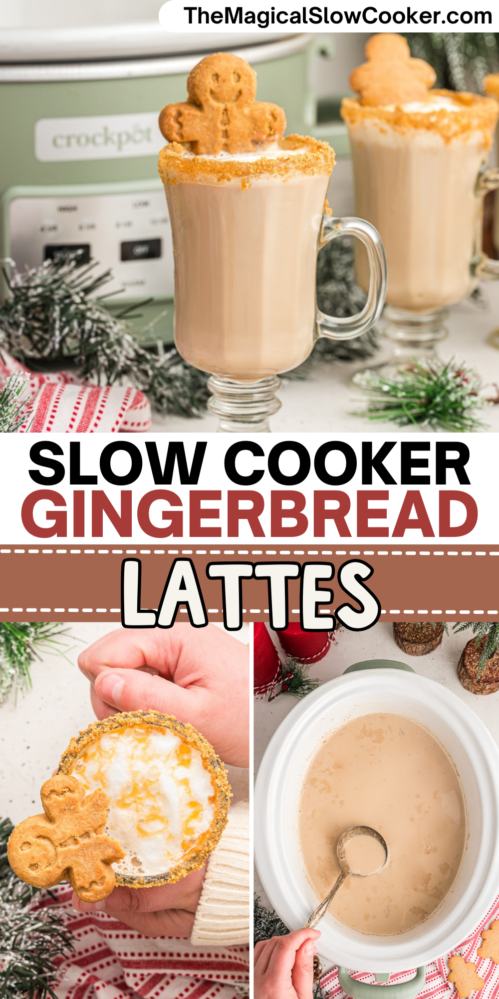 Gingerbread lattes images with text overlay for pinterest.