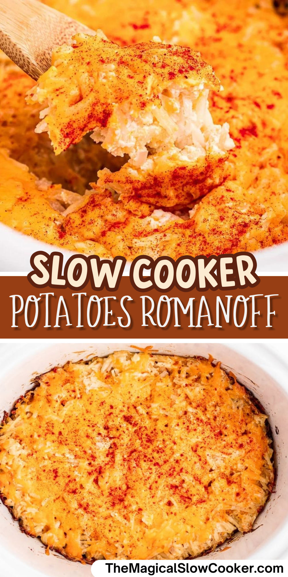 Potatoes Romanoff images with text overlay for pinterest.