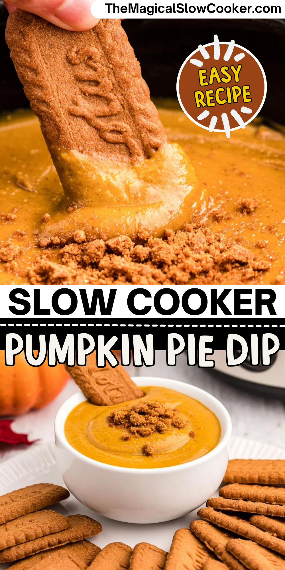 Pumpkin pie dip images with text overlay for pinterest.