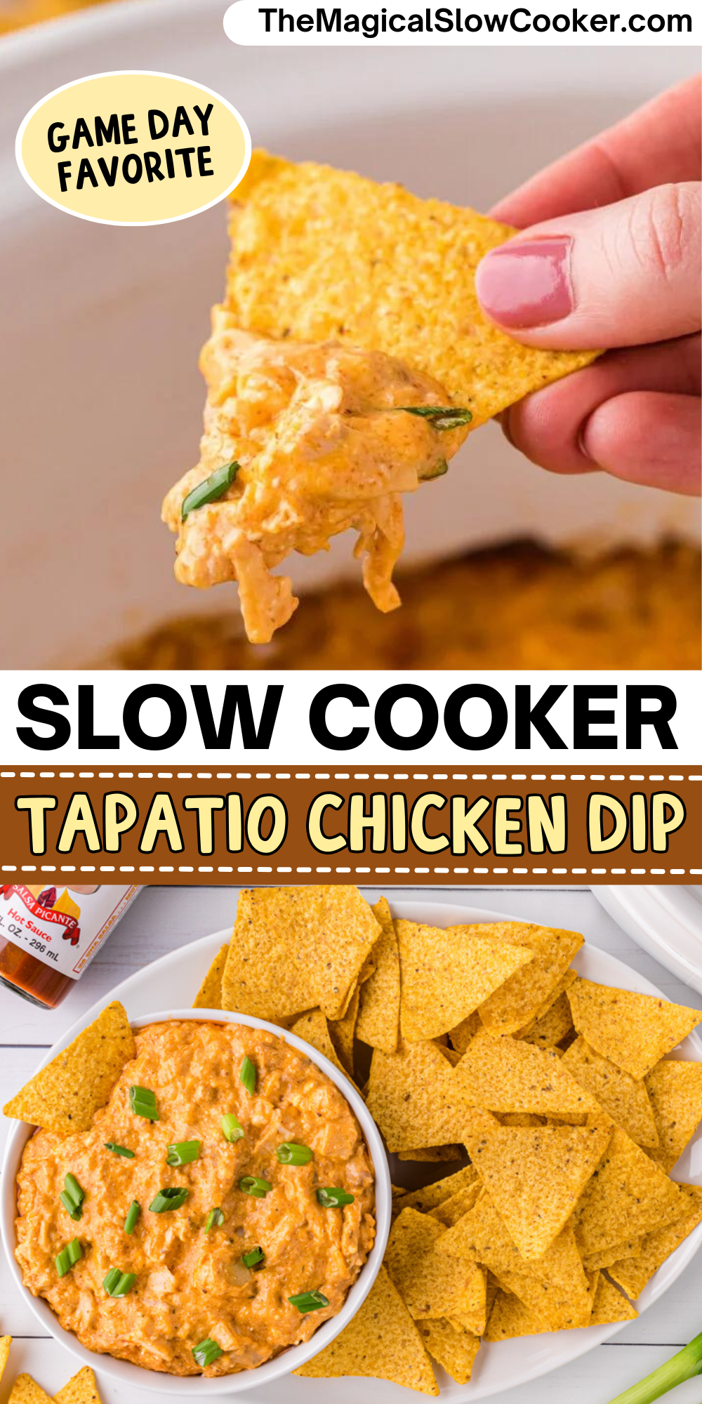 Tapatio chicken images with text overlay for pinterest.