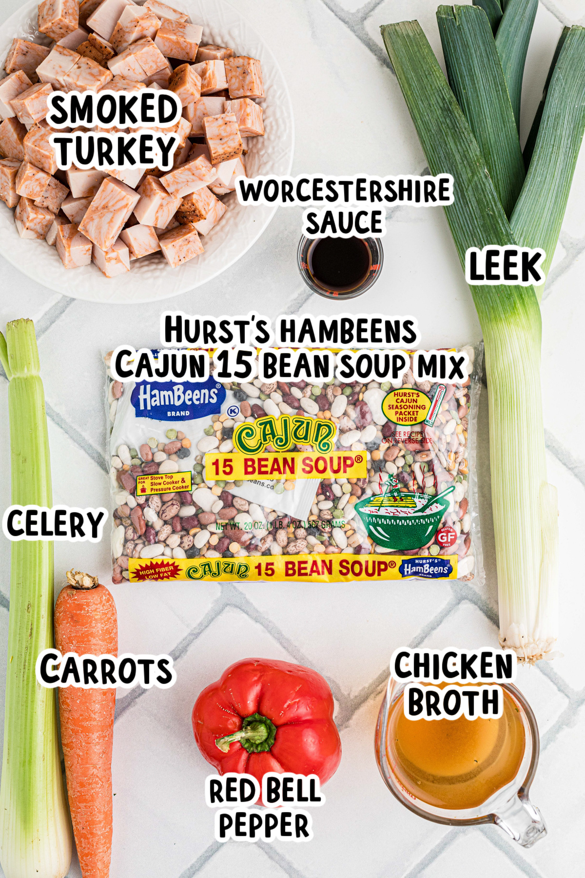 Ingredients for slow cooker cajun 15 bean soup on a table.