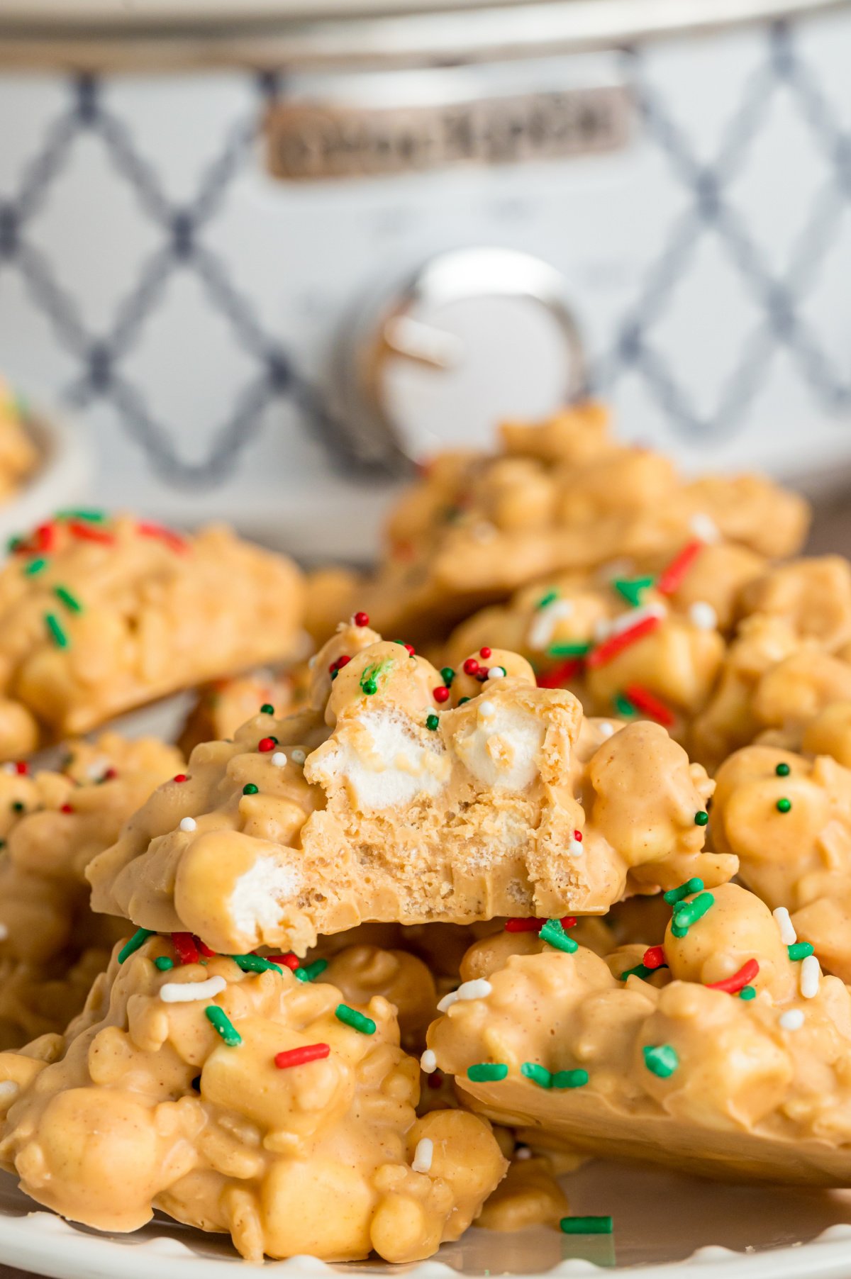 avalanche cookies in front of a slow cooker.