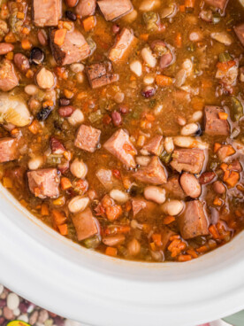 Smoked turkey cajun 15 bean soup in a slow cooker.