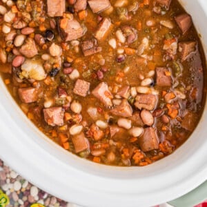 Smoked turkey cajun 15 bean soup in a slow cooker.