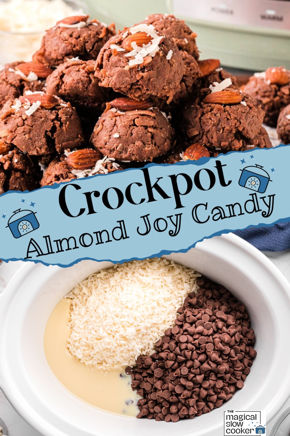 2 images of almond joy candies.