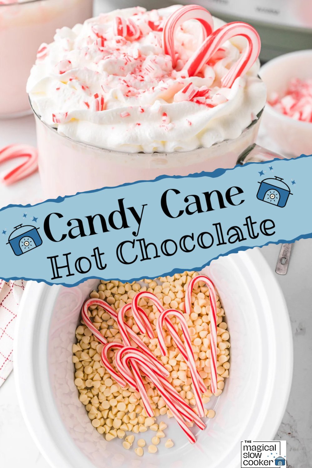 2 images of candy candy hot chocolate.