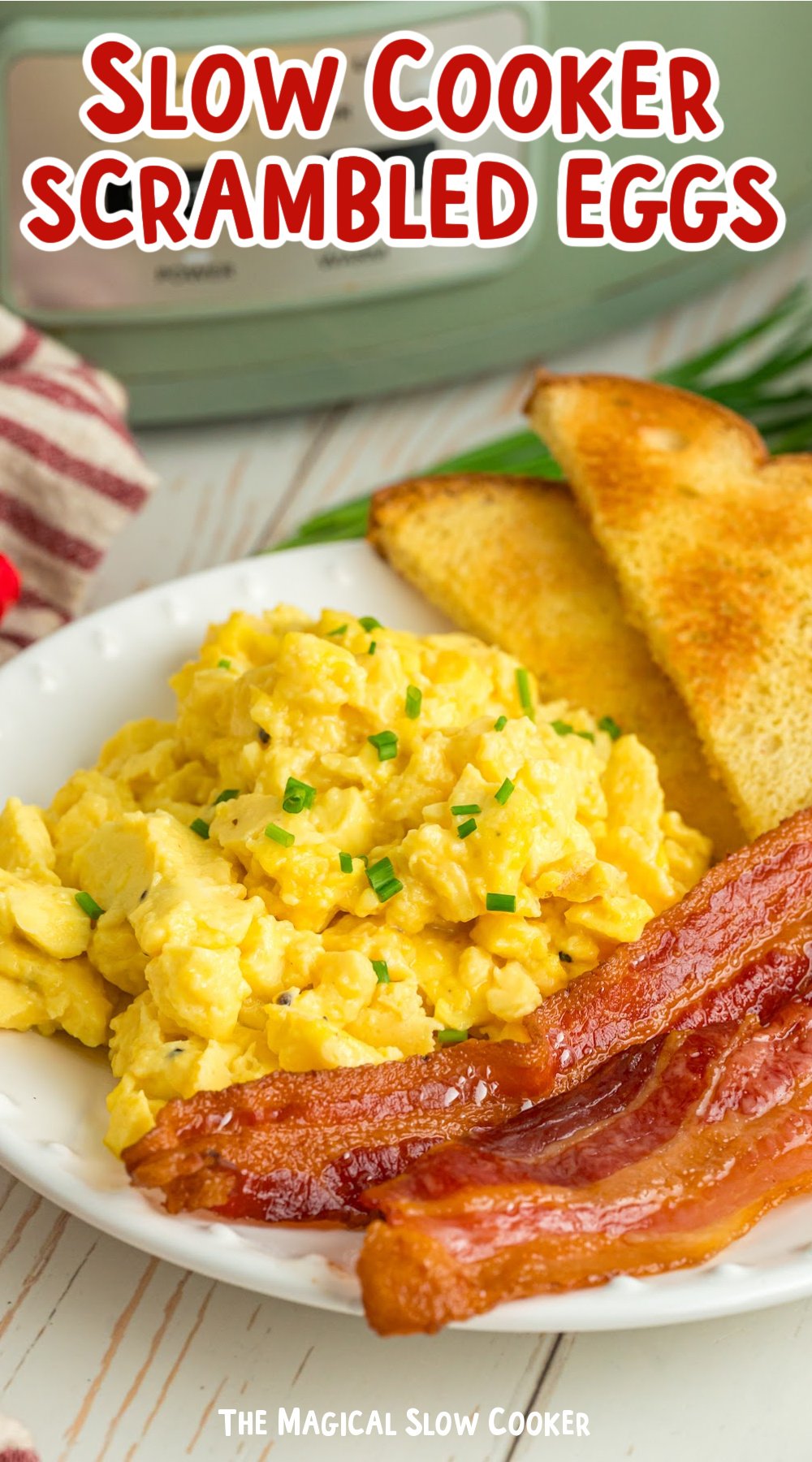 Long image of slow cooker scrambled eggs.