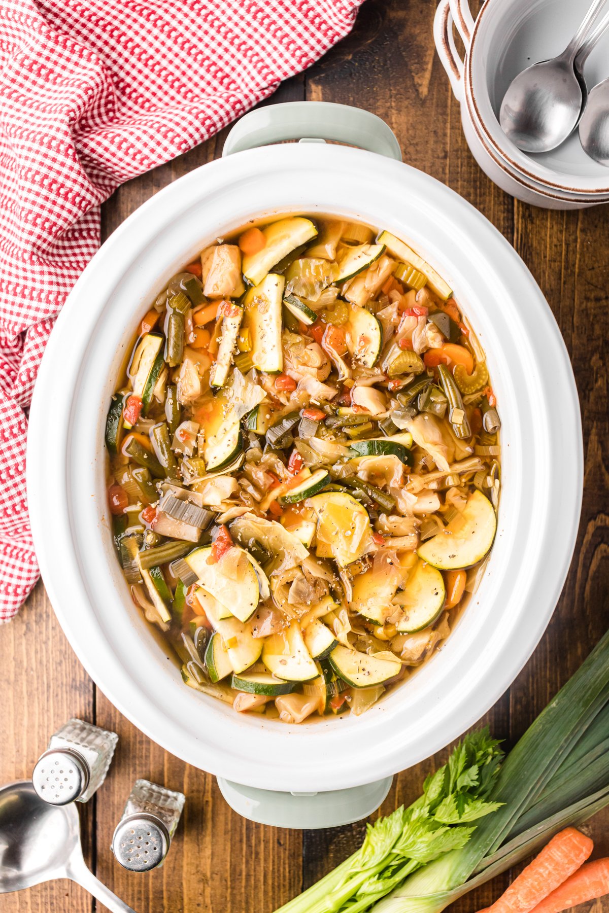 Slow cooker weight loss soup after cooking.