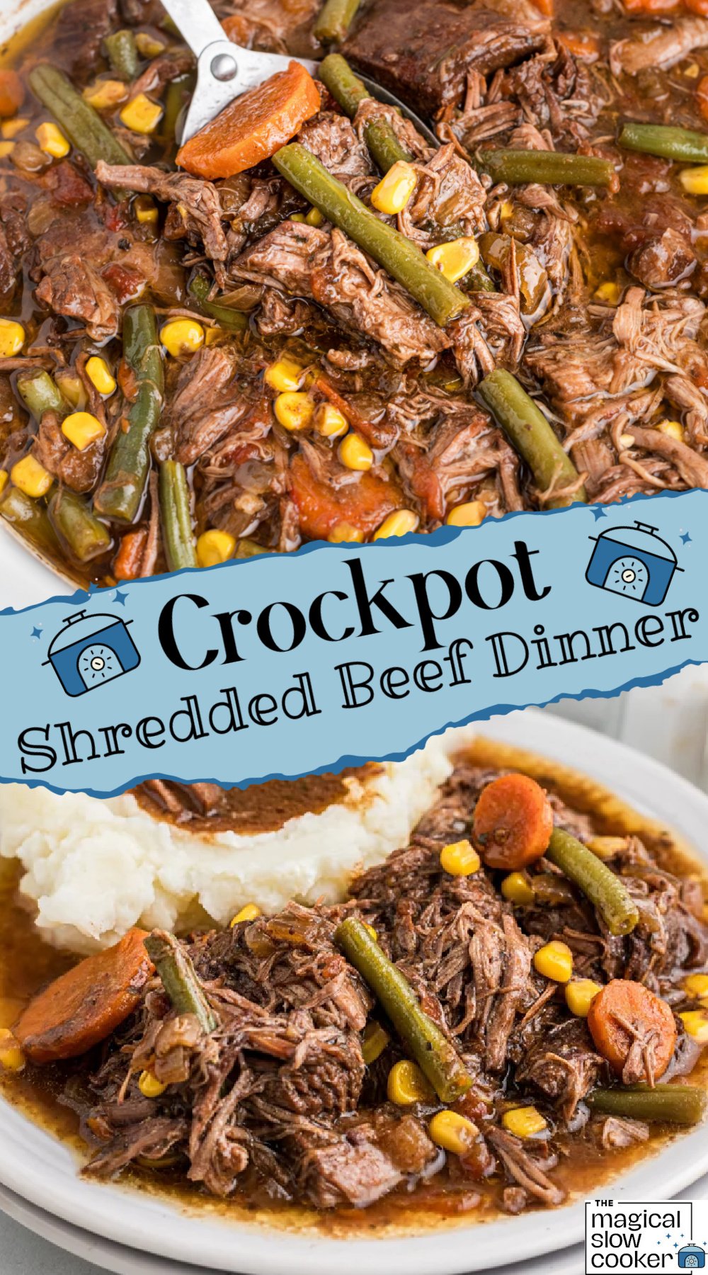 2 images of shredded beef and vegetables.