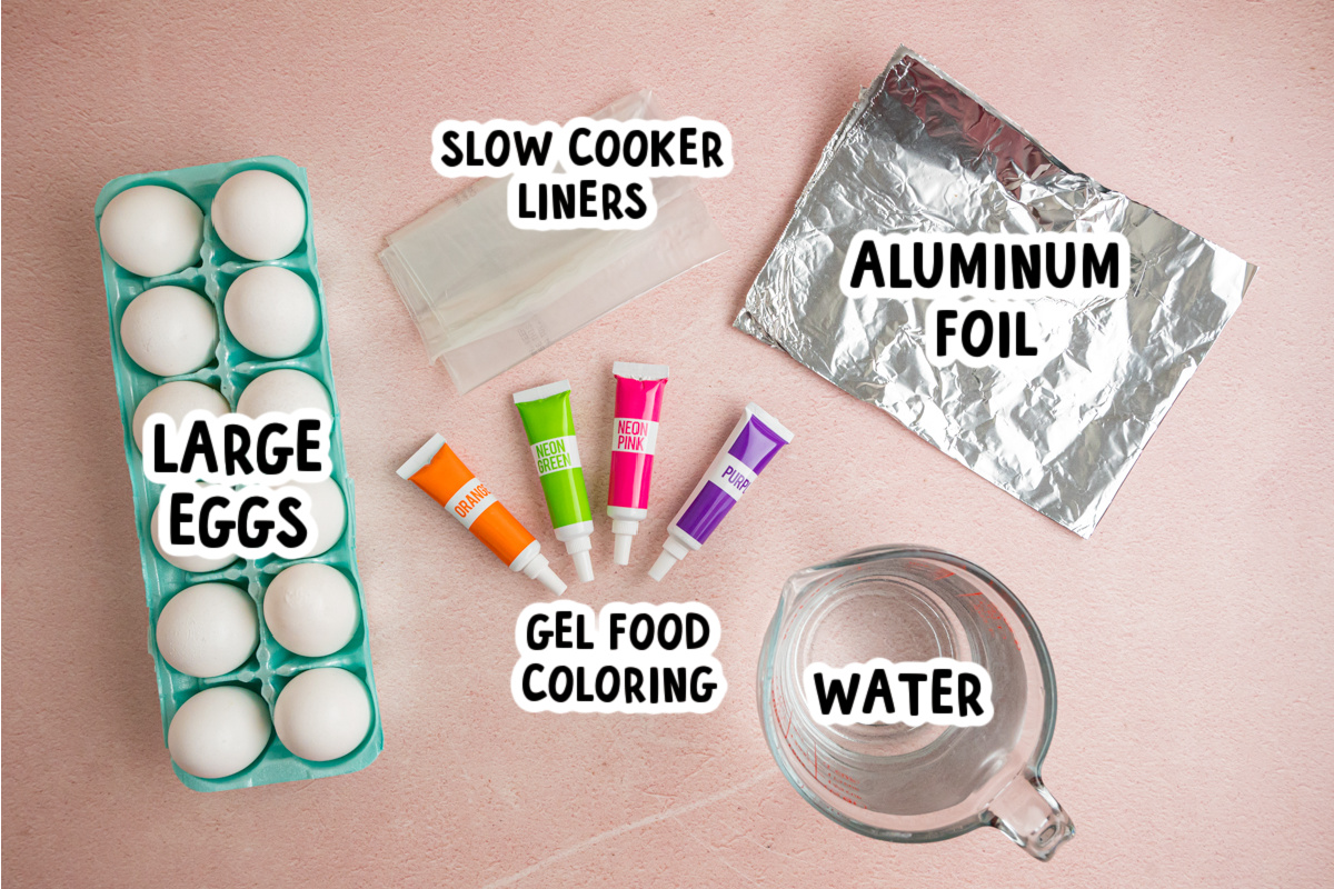 Ingredients for slow cooker easter eggs on a table.
