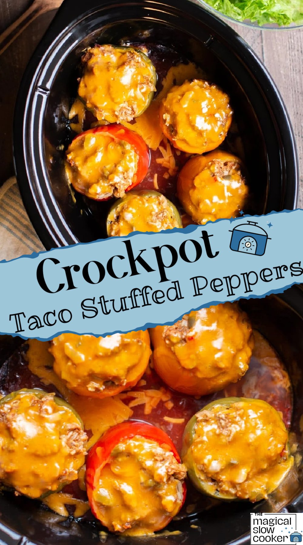 2 images of cooked taco stuffed peppers.