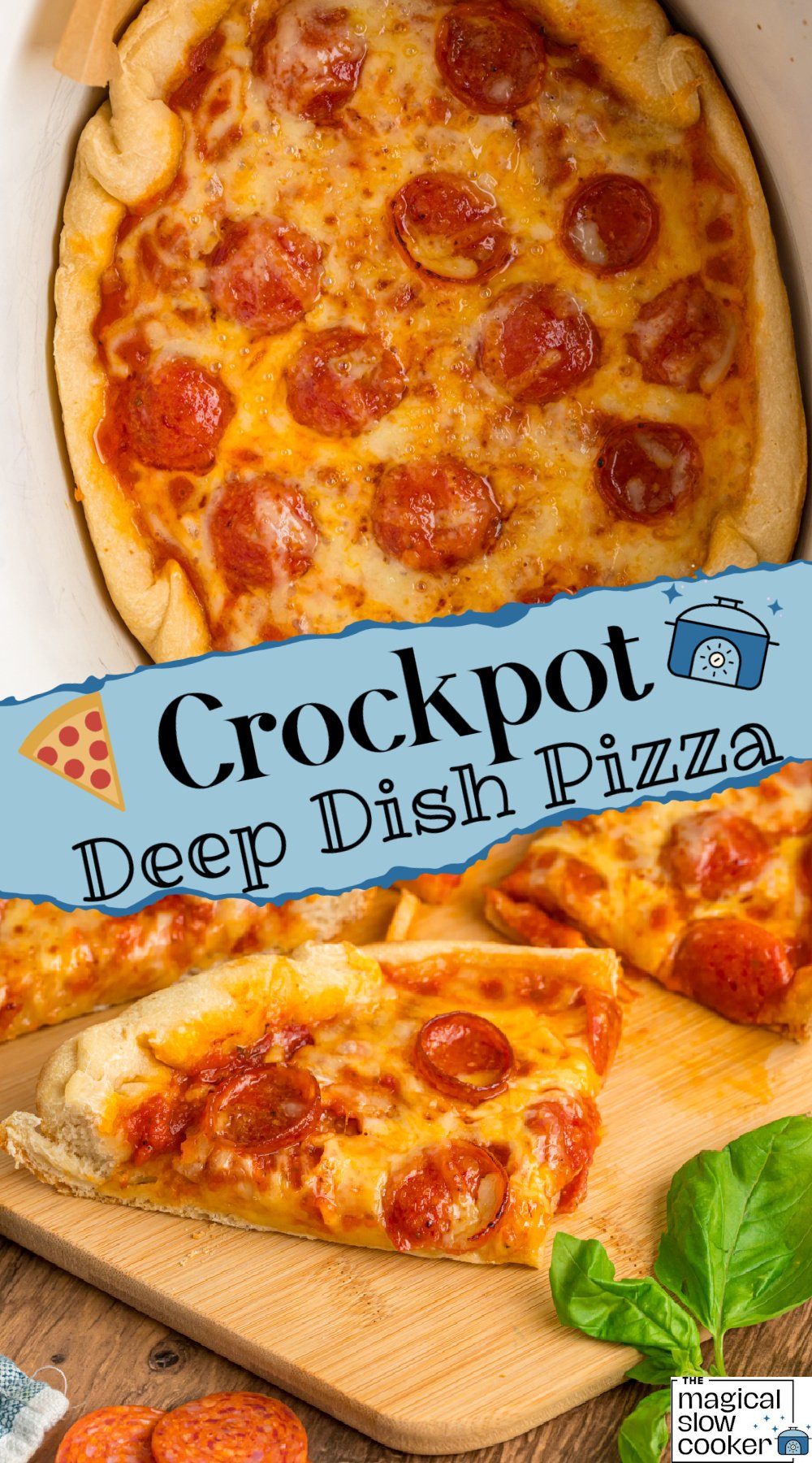 2 images of crockpot pizza.