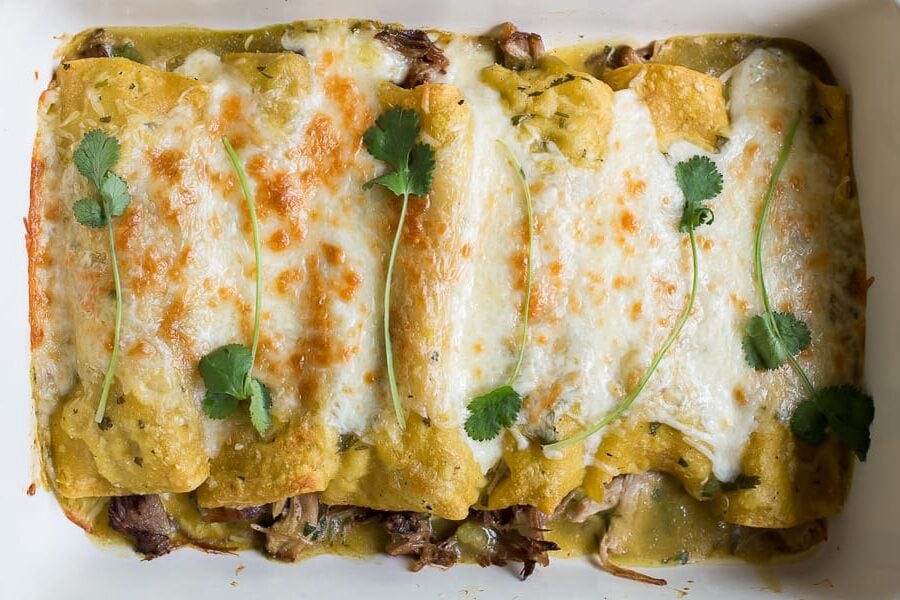 Pork Verde Enchiladas {slow cooker pork}