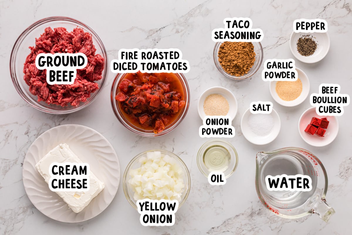 Ingredients for creamy taco soup on a table.