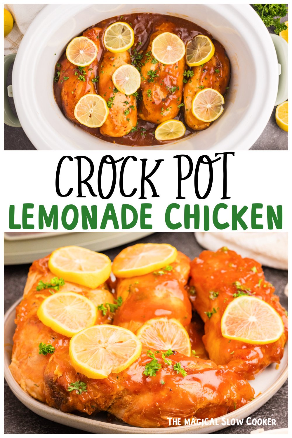 Two images of lemonade chicken for pinterest.