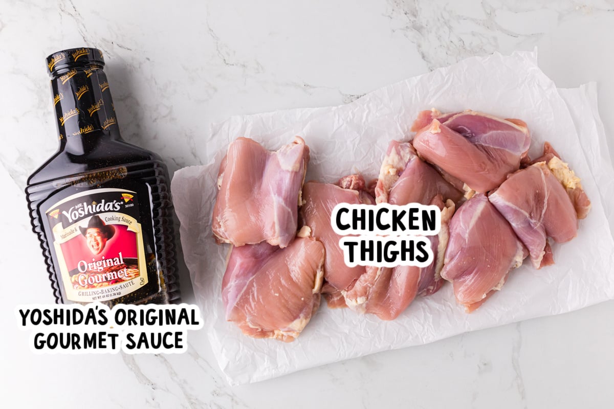 Ingredients for yoshida's chicken on a table.