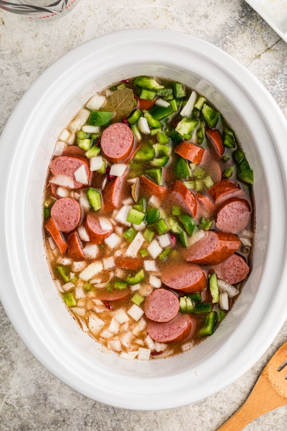 Everything in slow cooker for slow cooker red beans and rice.